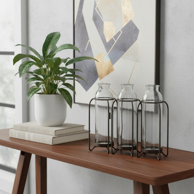 Vase de table en verre et métal 8 po