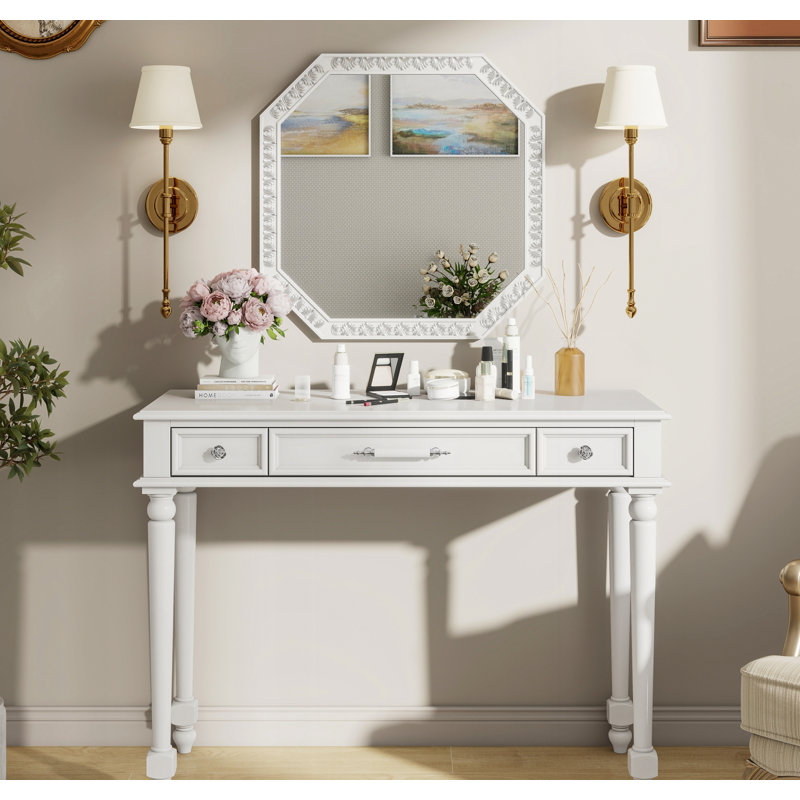 Retro Makeup Desk with Large Mirror,Jewelry Storage