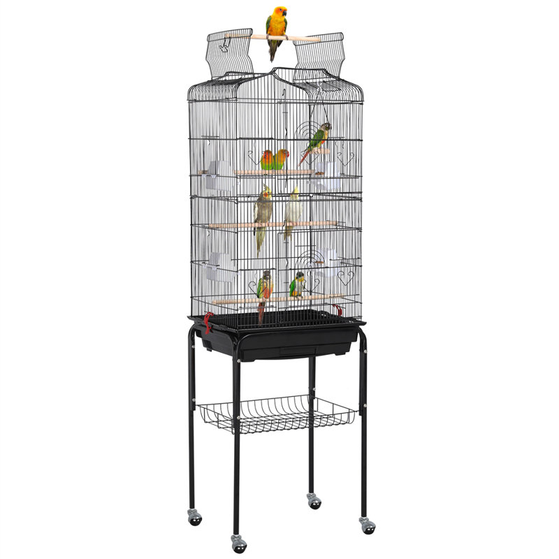 Cage à oiseau avec roulettes 59,3 po, Noir