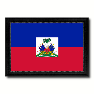 Drapeau du pays d'Haïti, reproduction sur toile encadrée