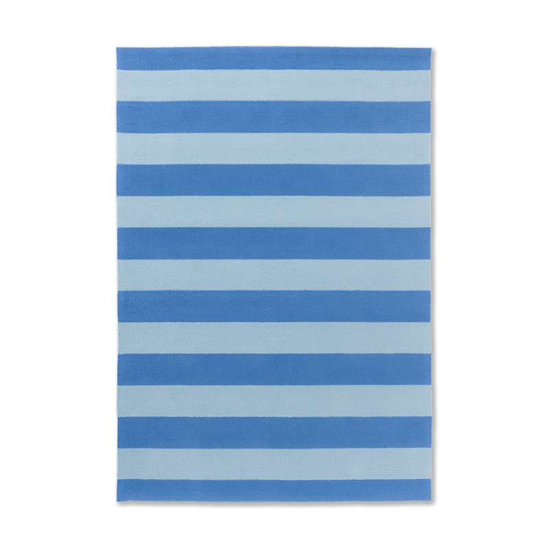 Tapis intérieur / extérieur bleu ciel en polypropylène crocheté à la main Rectangle, Rectangle 4 pi 7 po x 6 pi 7 po