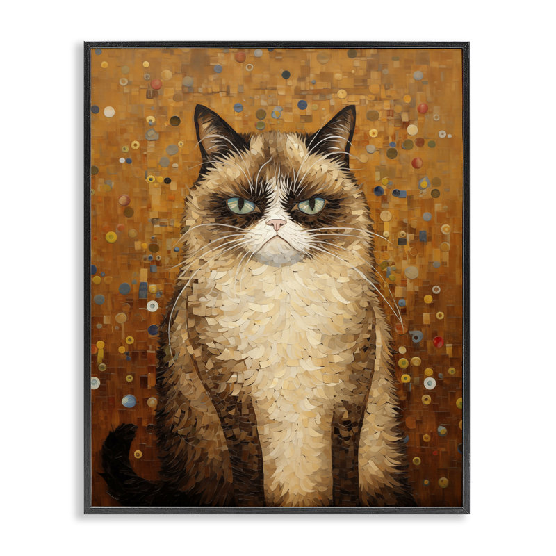 «Grumpy Klimt Cat», giclée par Arlington Prints, H 30 po x l 24 po, Giclée encadrée noir minuit