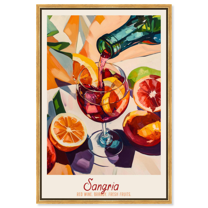 «Sangria Recipe», affiche sur toile tendance , H 25 po x l 17 po, Cadre doré