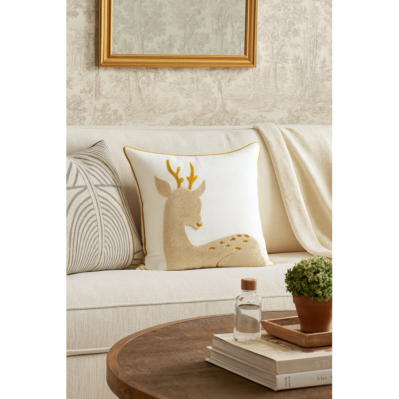 Coussin décoratif de Noël brodé à motif de renne de Noël 18 po x 18 po