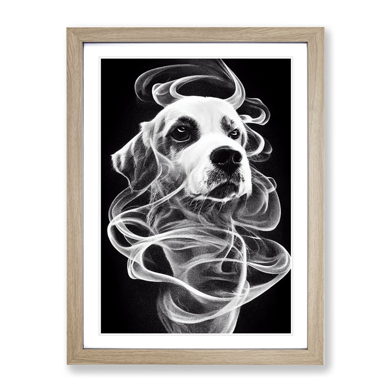 Smokey Dog - Single Picture Frame Print, 46cm H x 34cm W x 2cm D, Oak
