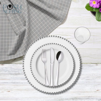 Posh Setting 140 Piece White And Silver Plastic Party Bundle - Beaded (20 Settings)