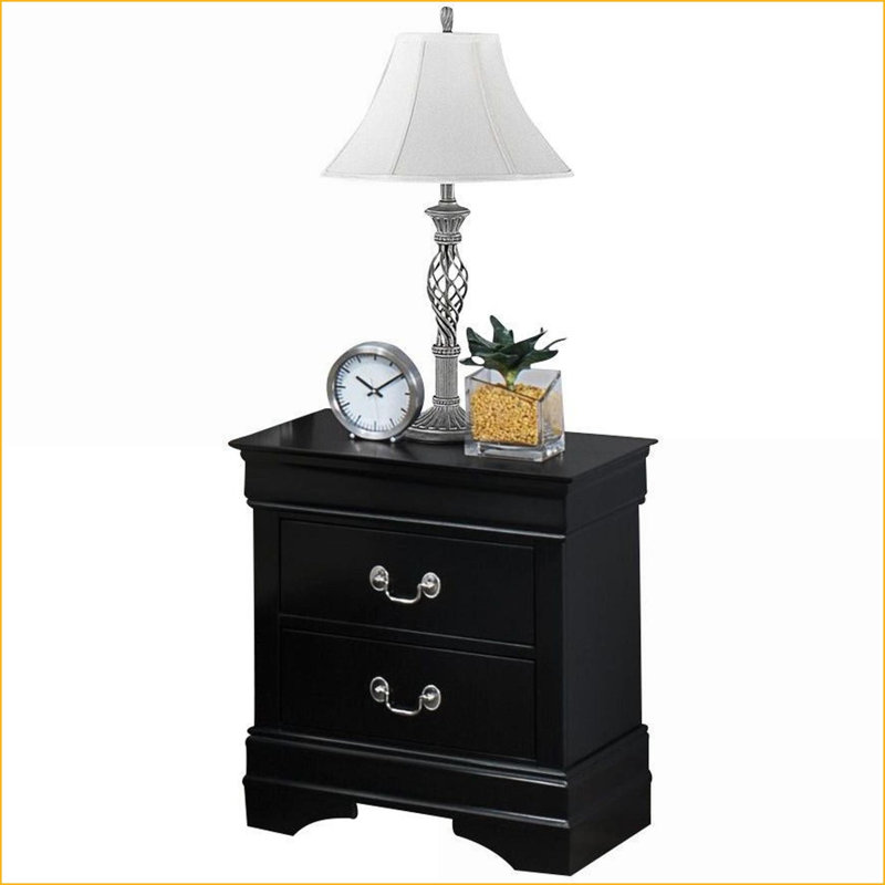 Black Louis Philip Solid Wood Nightstand with Two Drawers, Black