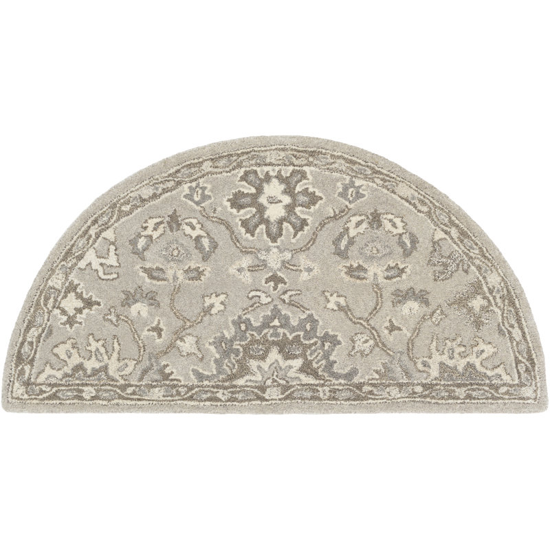 Tapis beige / gris en laine touffeté à la main Minonk, Demi-cercle 2 pi x 4 pi