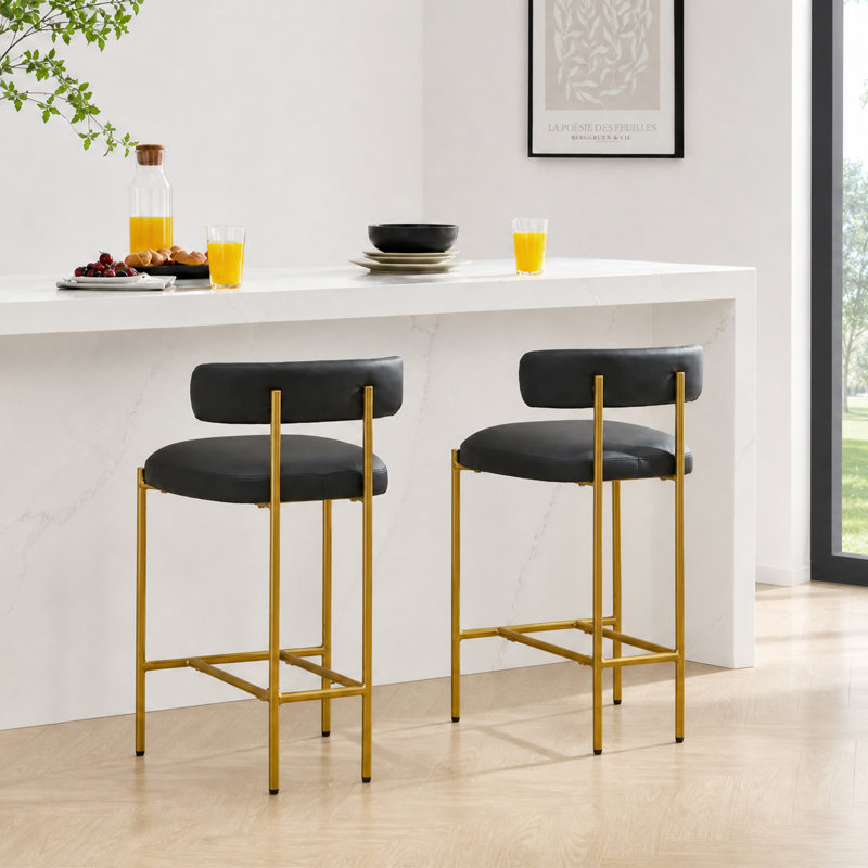 Maddox Upholstered Counter Height Bar Stools with Metal Legs, Black
