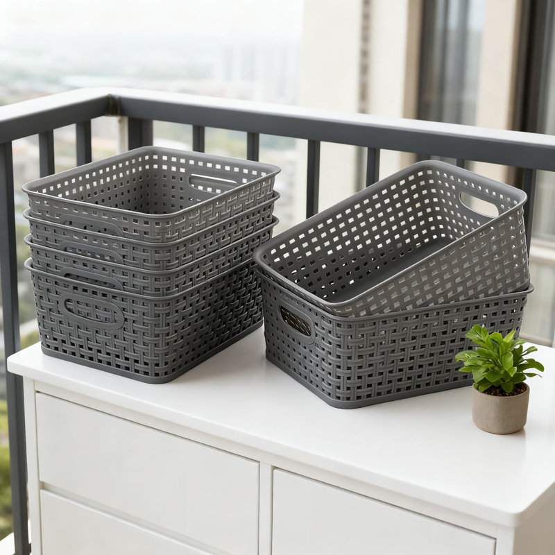 6-Pack Plastic Storage Baskets With Mesh Design For Organization, Ventilation And Space-Saving Stackable Storage Solution For Home, Office, Craft And Bathroom