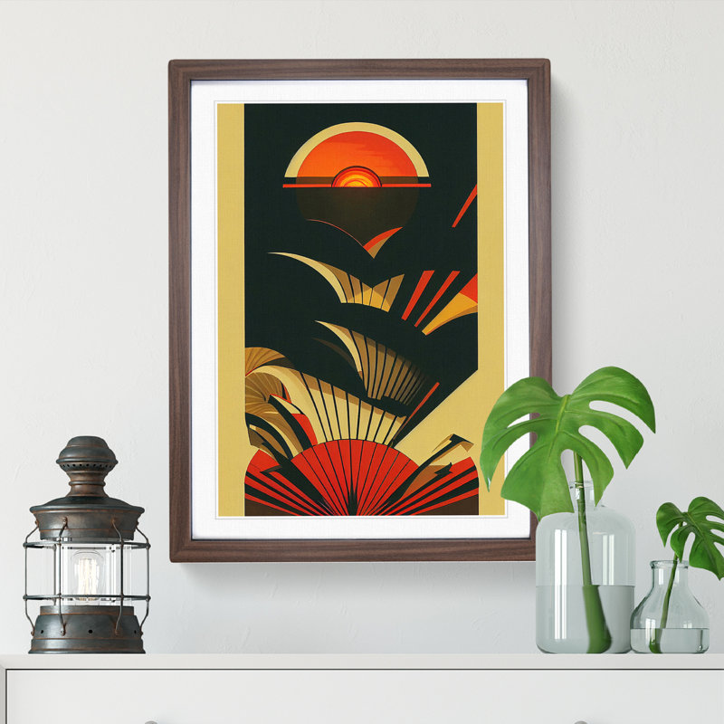 Retro Sunset No.1 - Framed Print, 64cm H x 46cm W x 2cm D, Brown Framed