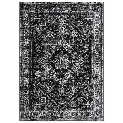 Tapis noir ivoire rétro à médaillon