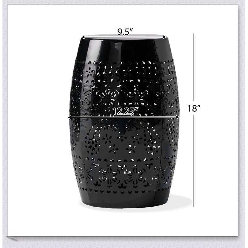 RUBY Lace Cut Metal Barrel-Shaped Side Table For Indoor & Outdoor Use, No Assembly Required, Perfect For Garden, Patio, And Living Room Decor