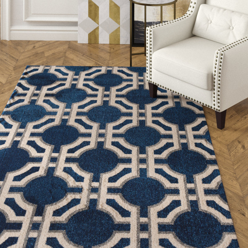 Tapis bleu intérieur / extérieur Bilbania, Rectangle 5 pi x 7 pi 3 po