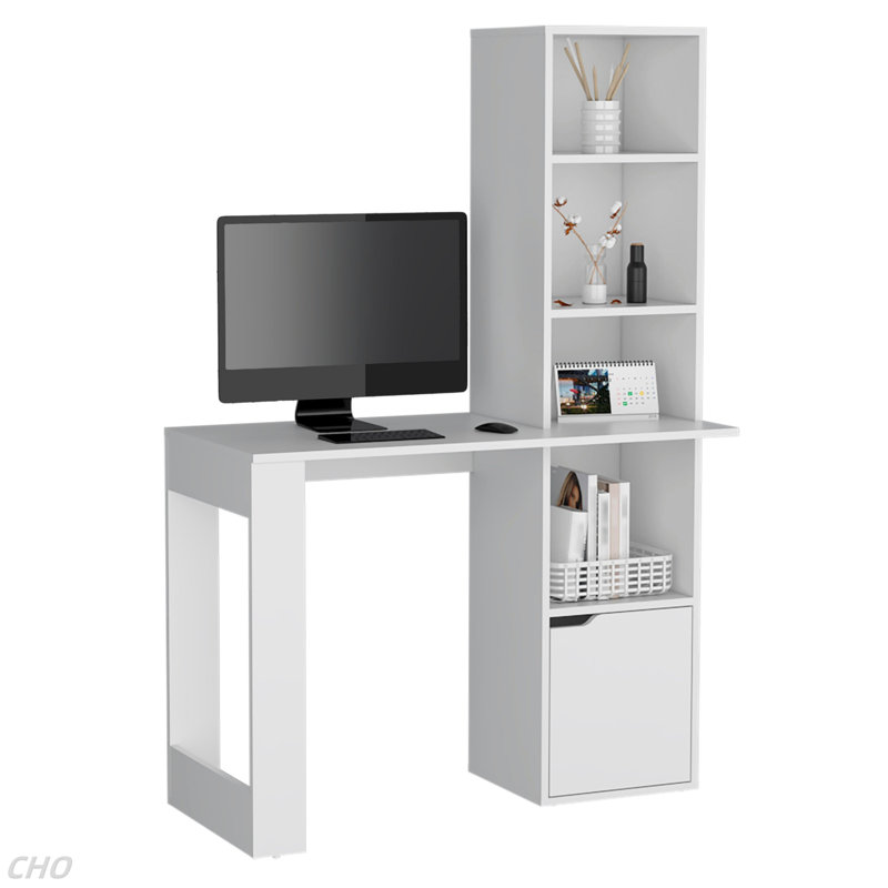 Writing Desk With Bookcase And Cabinet, White