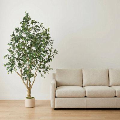 8ft Faux Ficus Tree in Planter, Lifelike Artificial Ficus Plant for Home and Office Decor