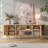 70" Mid-Century Modern TV Stand for TVs up to 75",Japandi Fluted Media Console with Reeded Glass Sliding Doors and Adjustable Shelves, Oak Sideboard with Metal Legs