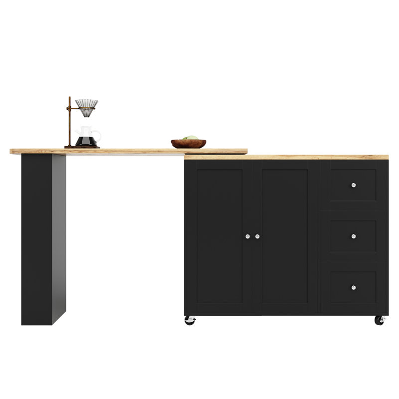 Wood Kitchen Island, Black