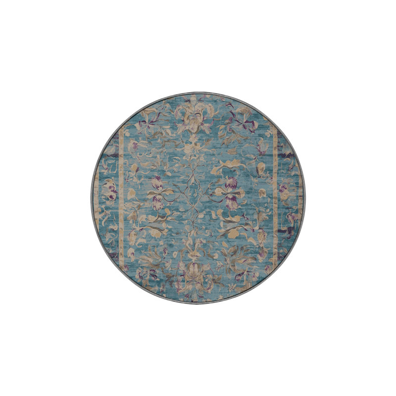 Machine Washable Gray Area Rug, Round 7'