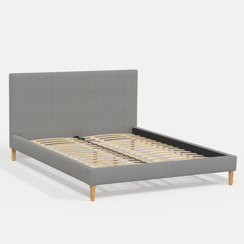 Olivet Platform Bed, Prep Stripe Navy Cotton, Queen