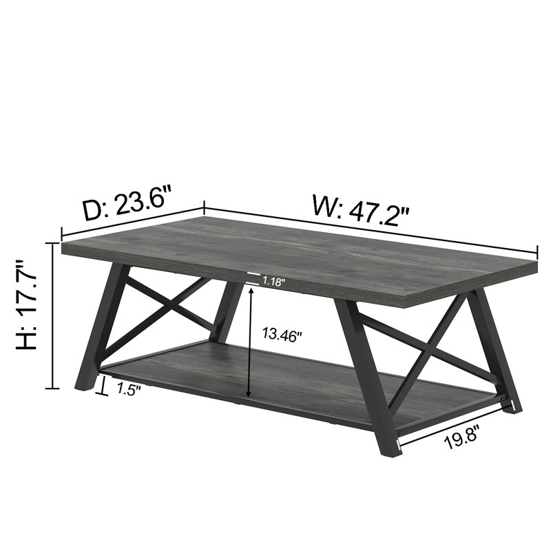 Table basse 47 "avec tablette de rangement Hulstein, gris, Gris