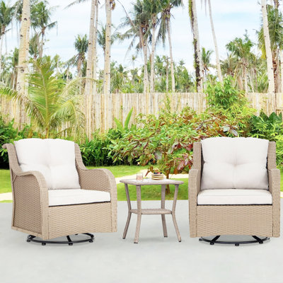 Outdoor Furniture Sets - 3 Pieces Patio Swivel & Rocking Chairs with Side Table -  Red Barrel StudioÂ®, 12912986A90A4710B6108D1C5E334378