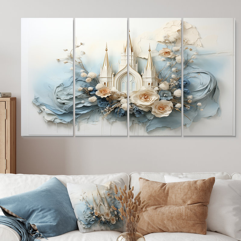 «Blue Church», art mural 4 pièces, H 32 po x l 64 po