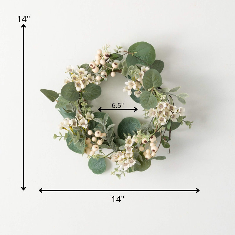 Fausse couronne en plastique d'eucalyptus, H 14 po x l 14 po x P 4,25 po