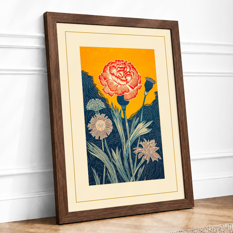 Carnation in Bloom Botanical - Framed Print, A2 - 59.4 x 42.0 cm, Walnut