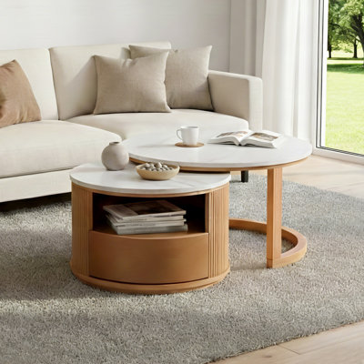 Table basse gigogne moderne avec tiroirs et armoires de rangement ouvertes Modern