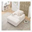 Canapé simple en velours côtelé beige avec un coussin, deux coussins décoratifs, un repose-pieds et deux espaces de rangement