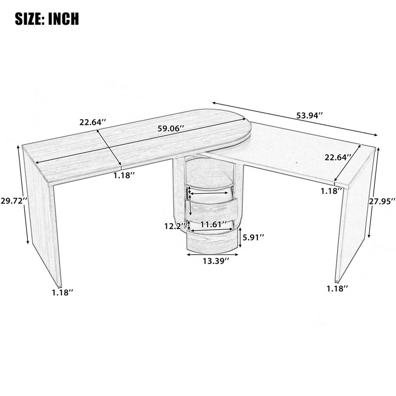 Modern L-Shaped Desk with Drawers & Rotating Storage