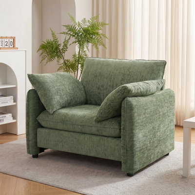  42.1" Oversized Accent Chair, Modern Upholstered Reading Armchair With 33.6" Wide Seat, Ergonomic 120° Backrest, 2 Pillows For Living Room, Chenille