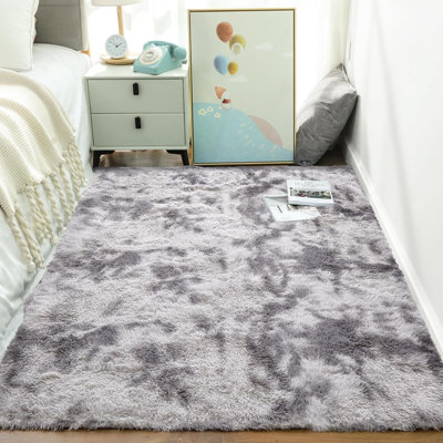 Tapis noués à la teinture pour le salon de la chambre à coucher, grand tapis à poils longs pelucheux et moelleux, grands tapis à poils longs, esthétique de décoration pour enfants, chambre de bébé