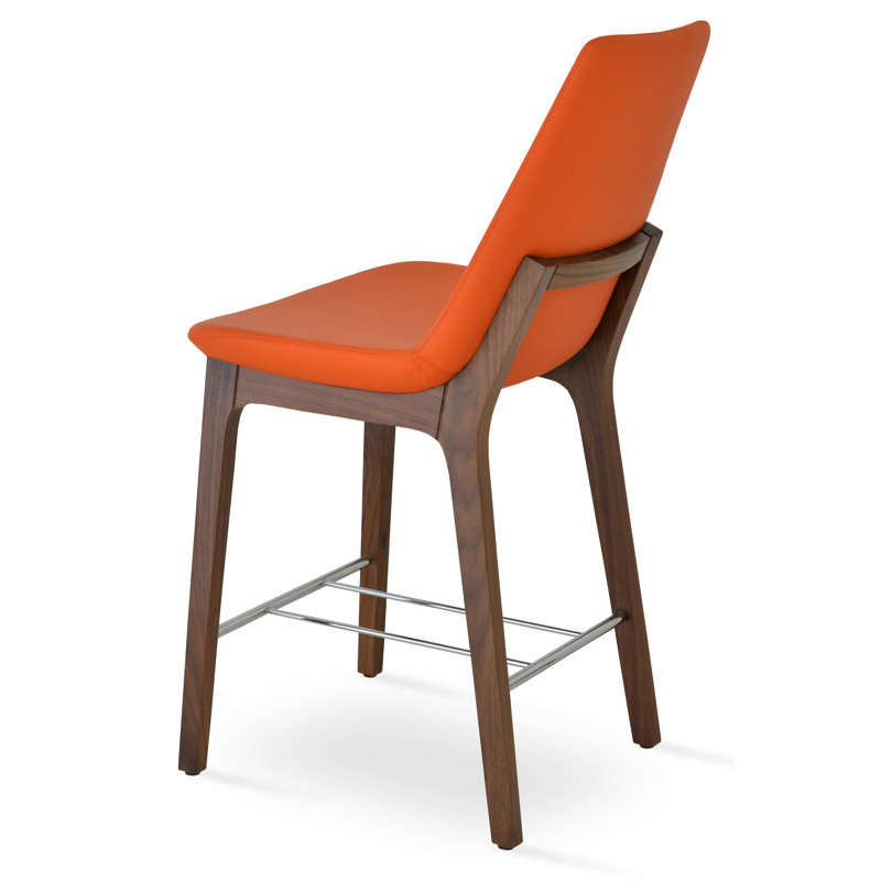 Eiffel Wood Counter & Bar Stool, Wenge, Bar Stool (29" Seat Height), Black Leatherette