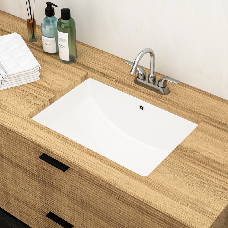 Lavabo de salle de bain encastré blanc 21,5 "x 15" en céramique avec trop-plein - aspect contemporain élégant, teint, pour différents décors de conception moderne, convient à plusieurs environnements