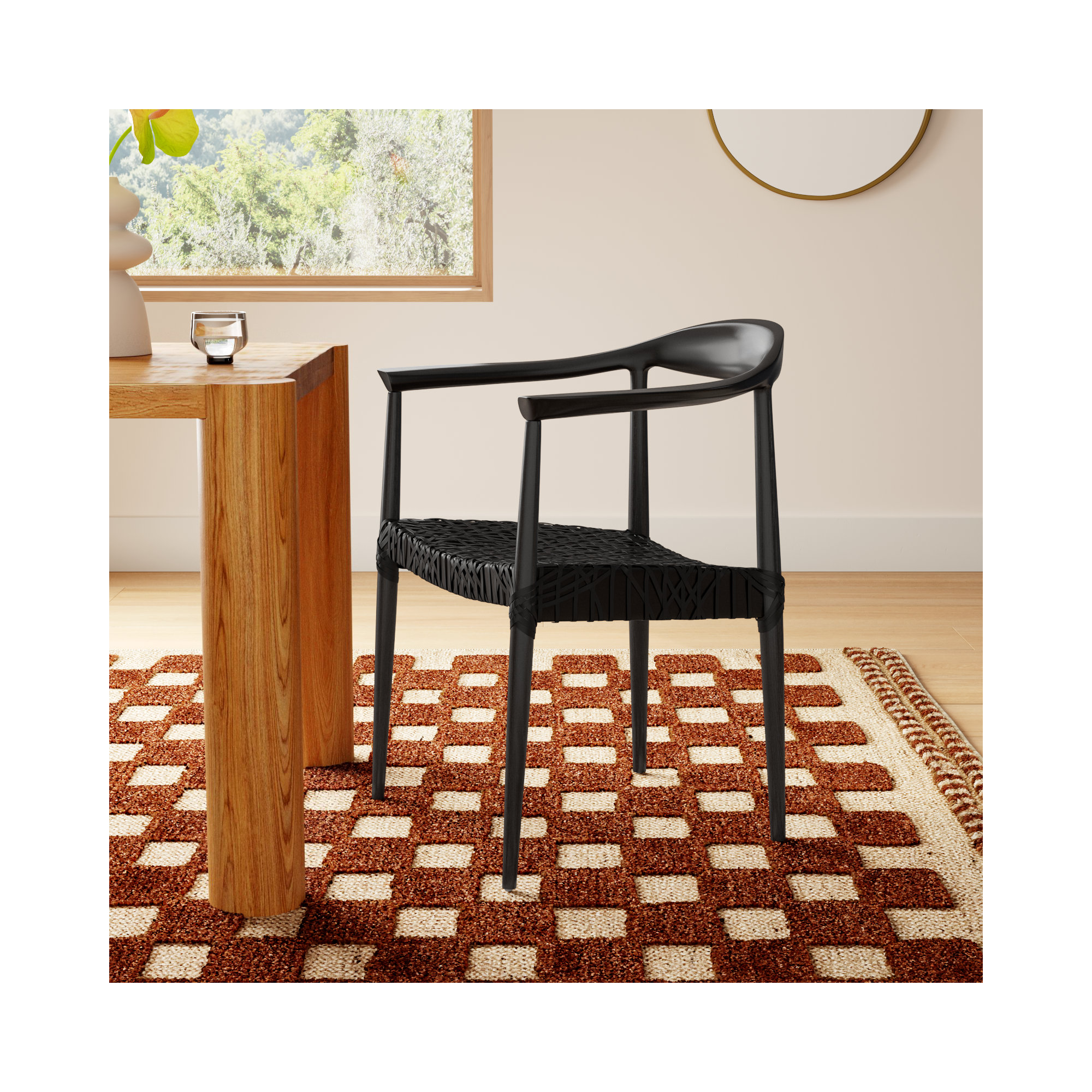 Kazbah Leather Dining Arm Chair, Black