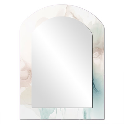 «Green and Cream Essence Of Modernity III - Marble Arch», unique miroir mural asymétrique vert, impression sur métal
