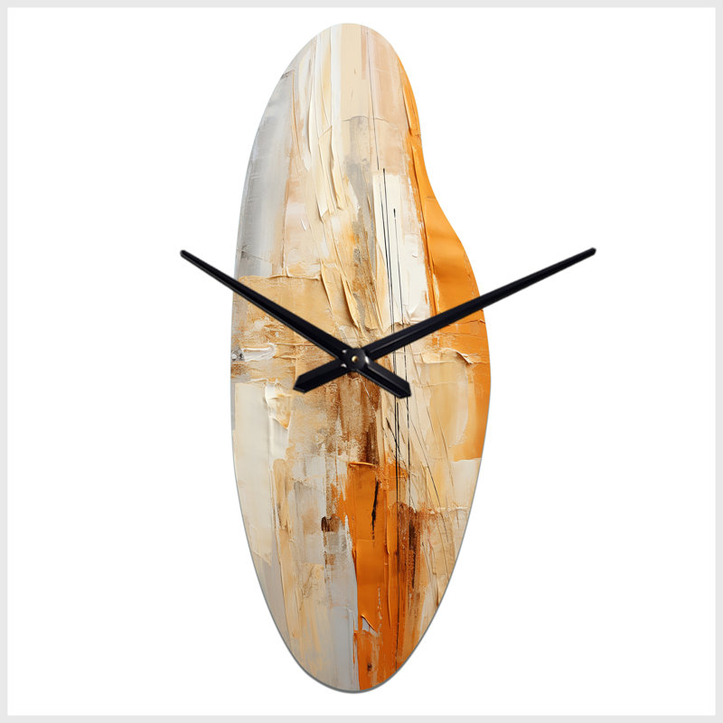 Latchman Glam Orange Beige Collage IV - horloge mode incurvée en métal, horloge murale asymétrique glam, Moyenne