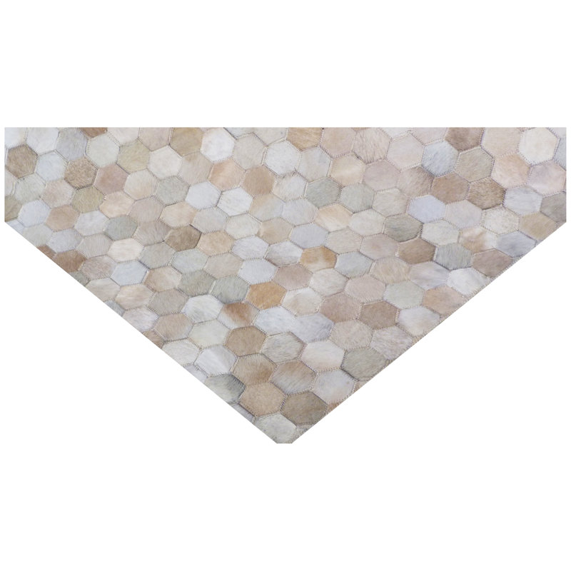 Mosaic Leather Cowhide Geometric Area Rug, Rectangle 11'6" x 14'6"