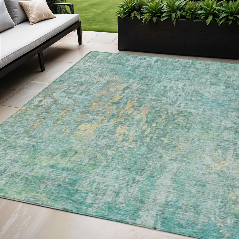 Tapis extérieur bleu sarcelle lavable abstrait 5 pi x 8 pi