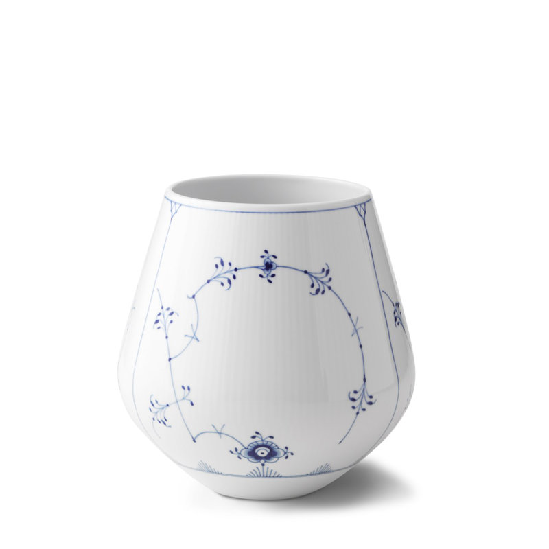 Blue Fluted Plain Blue/White Porcelain Table Vase, 8.07" H x 8.25" W x 8.25" D