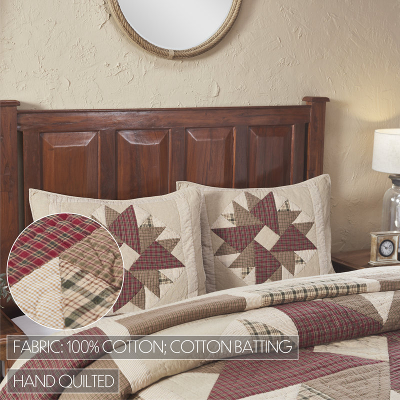 Standard Cotton Sham in Tan, Red, and Green Patchwork