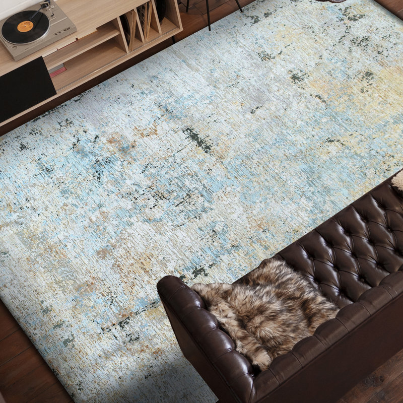 Hand Knotted Abstract Area Rug in Silver/Blue/Ivory, Rectangle 5' x 8'