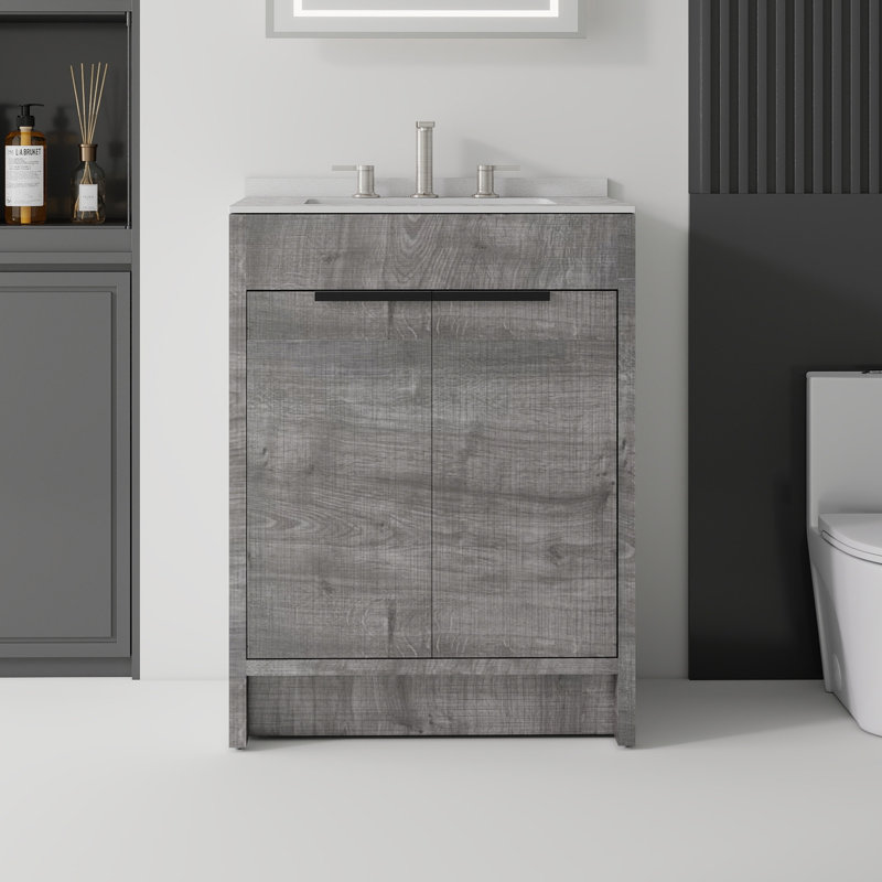 Meuble-lavabo autoportant avec lavabo, Gris, 24"