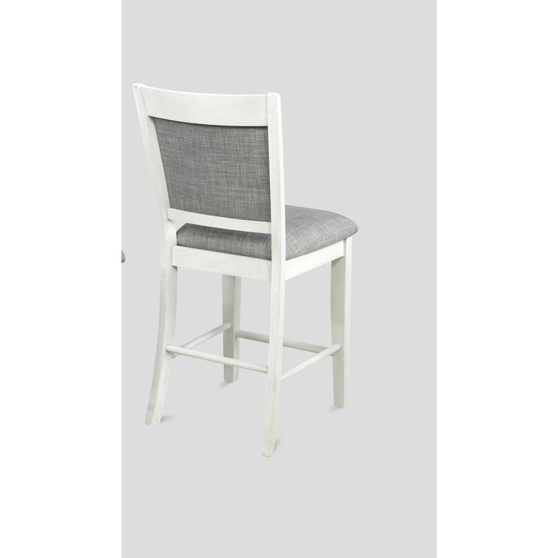 Charming Wooden Counter Height Chair With Linen Seat And Footrest For Stylish Living