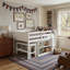 Lit mezzanine peu encombrant avec bureau et tablettes