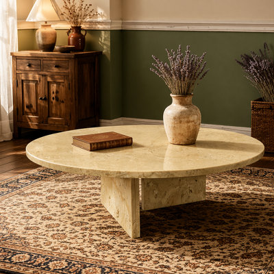 Table basse en marbre naturel beige Glod, table de salon, pierre naturelle