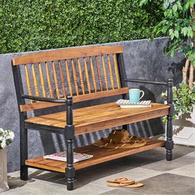 Banc Classic Imperial, design avec tablette, bois, finition avec accoudoirs noirs, profondeur de l'ensemble de 52,25 po, profondeur d'assise de 17,75 po, largeur de 45,25 po