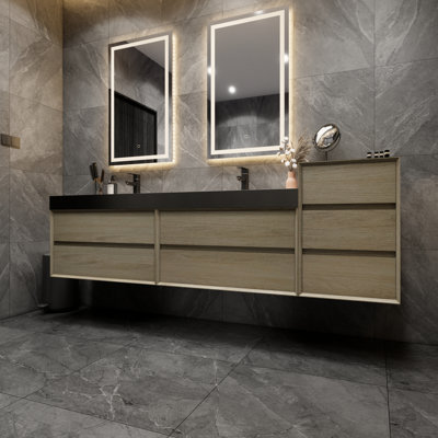 Meuble-lavabo double mural 78,5 po avec plateau en métal Kayleena